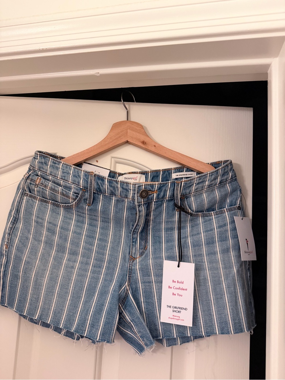 Striped Blue Denim Women's Shorts